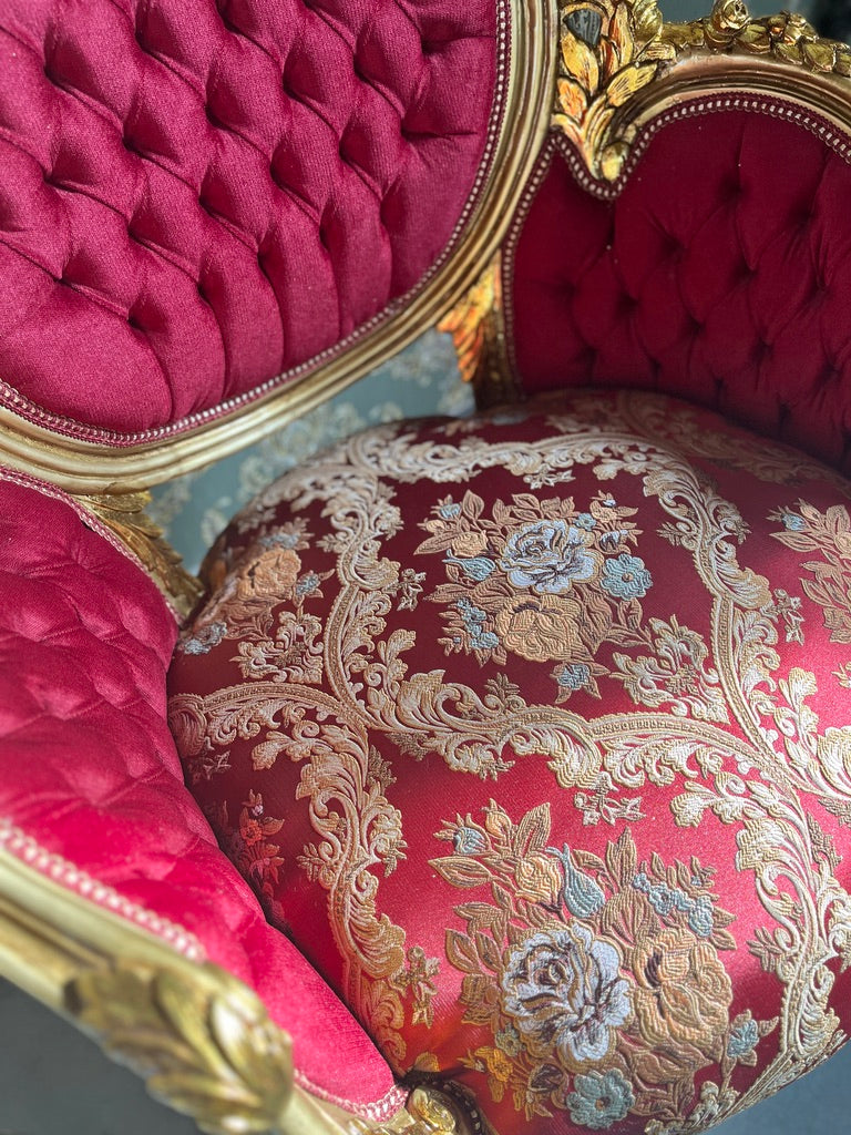 Royal Accent Armchair Bordeaux Red Damask Lounge Chair Luxury Handcrafted Furniture