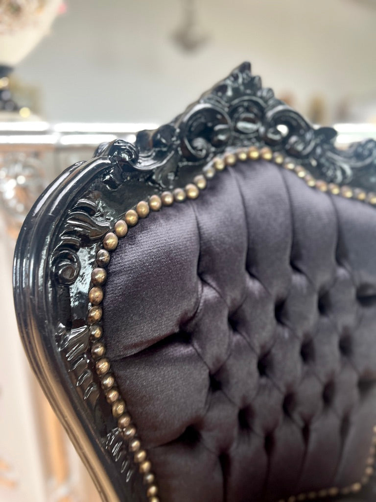 Baroque Accent Chair Black Velvet Louis XV Style Dining Chair Handmade