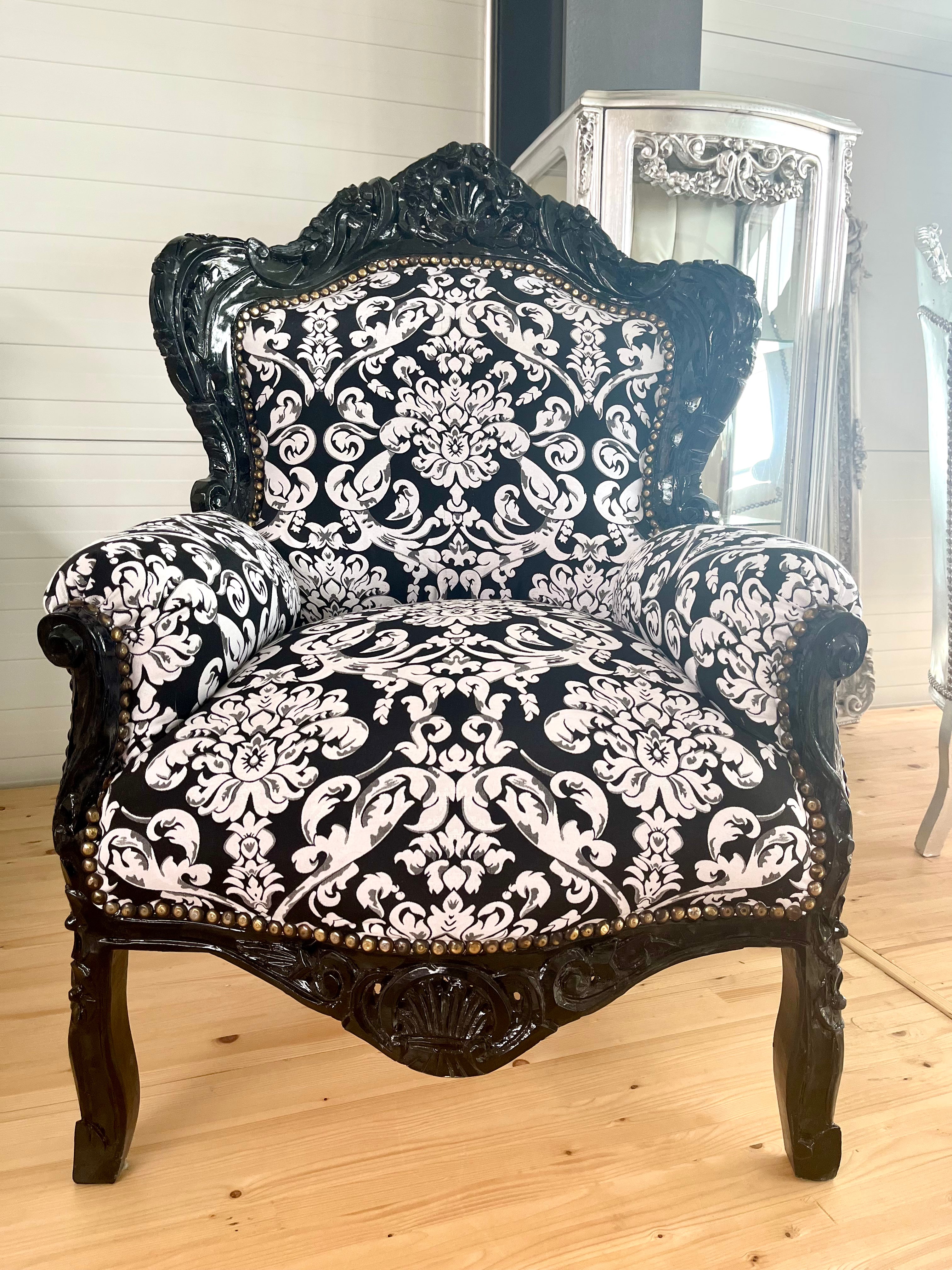 Baroque Accent Armchair Black Floral Chair French Salon Zebra Print Lounge Chair
