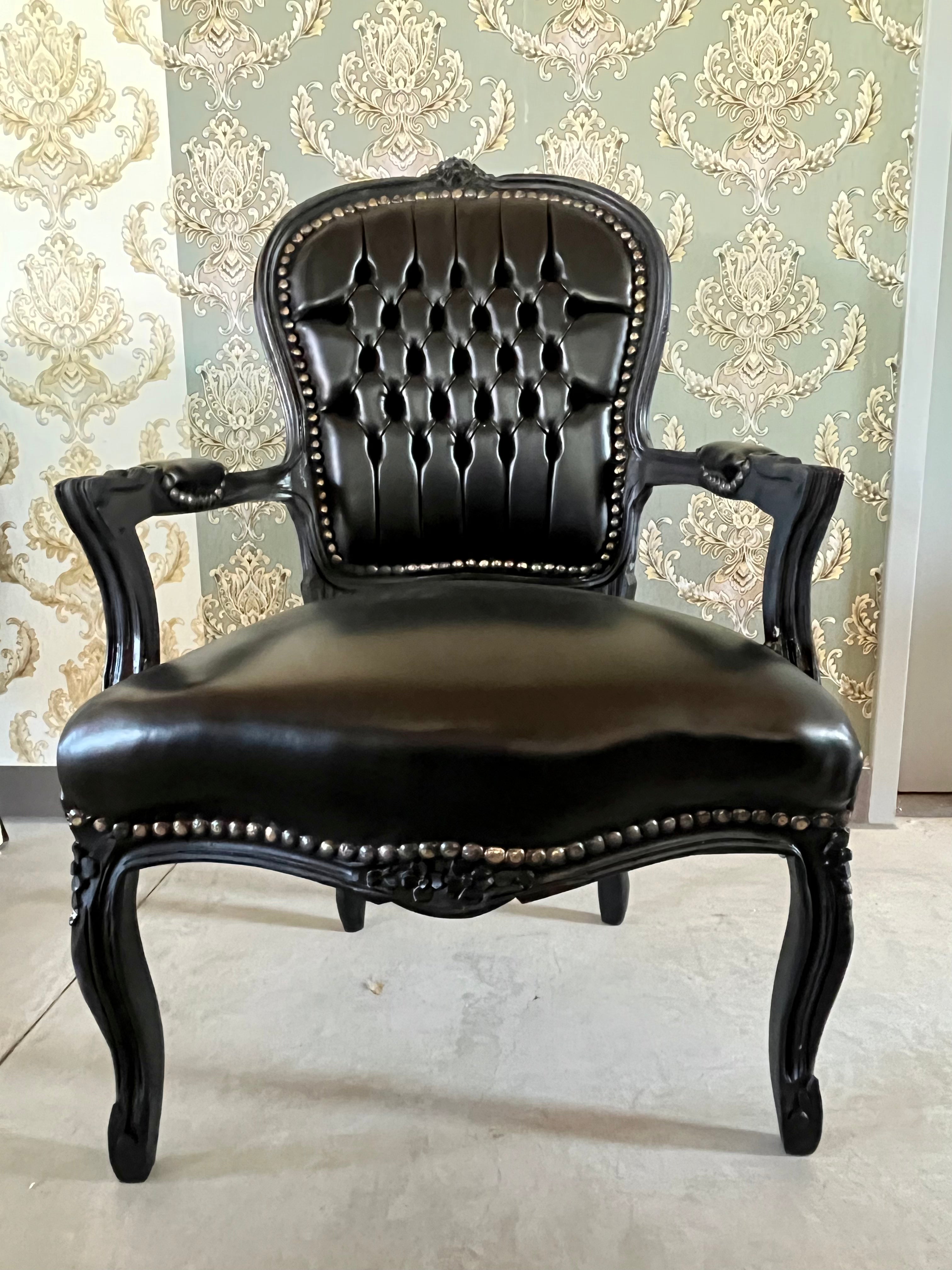 Retro French Accent Chair Silver Gilded Grey Velvet Baroque Lounge Room Black Armchair