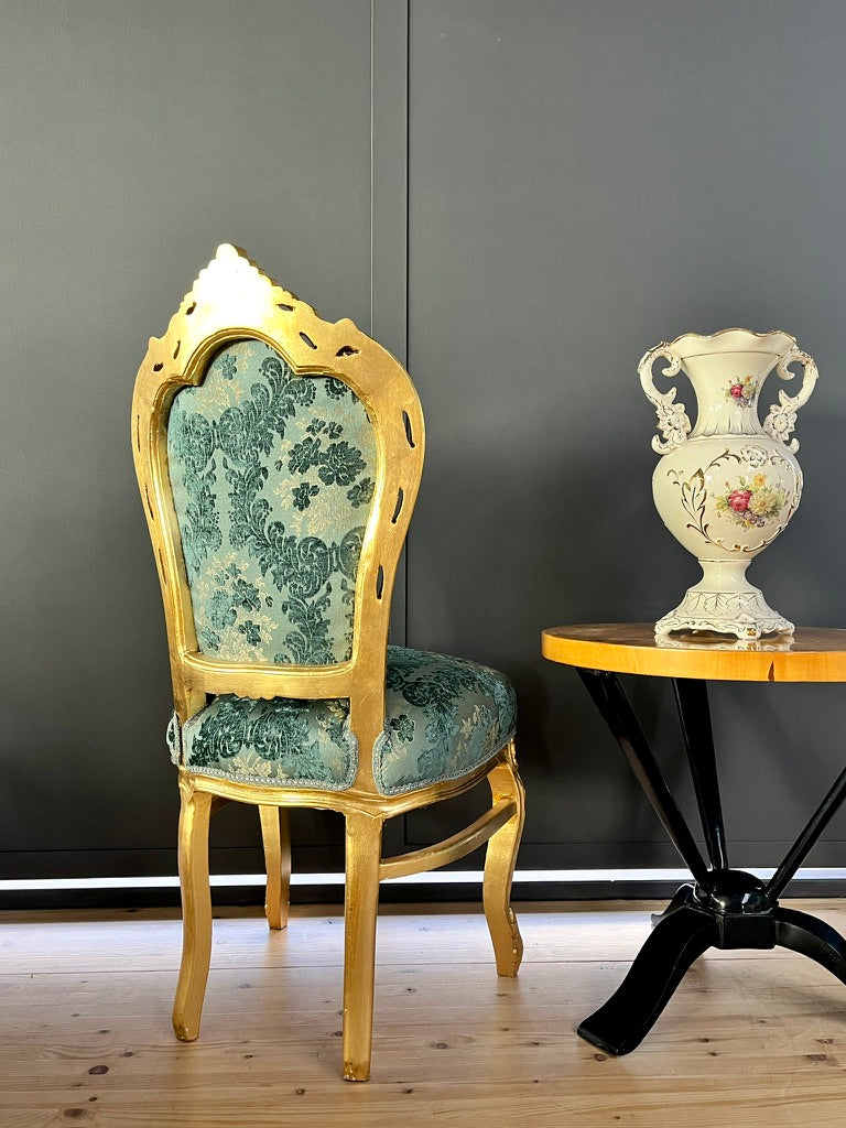 Accent Chair French Louis Chair Green Floral Damask Baroque Rococo Dining Chair