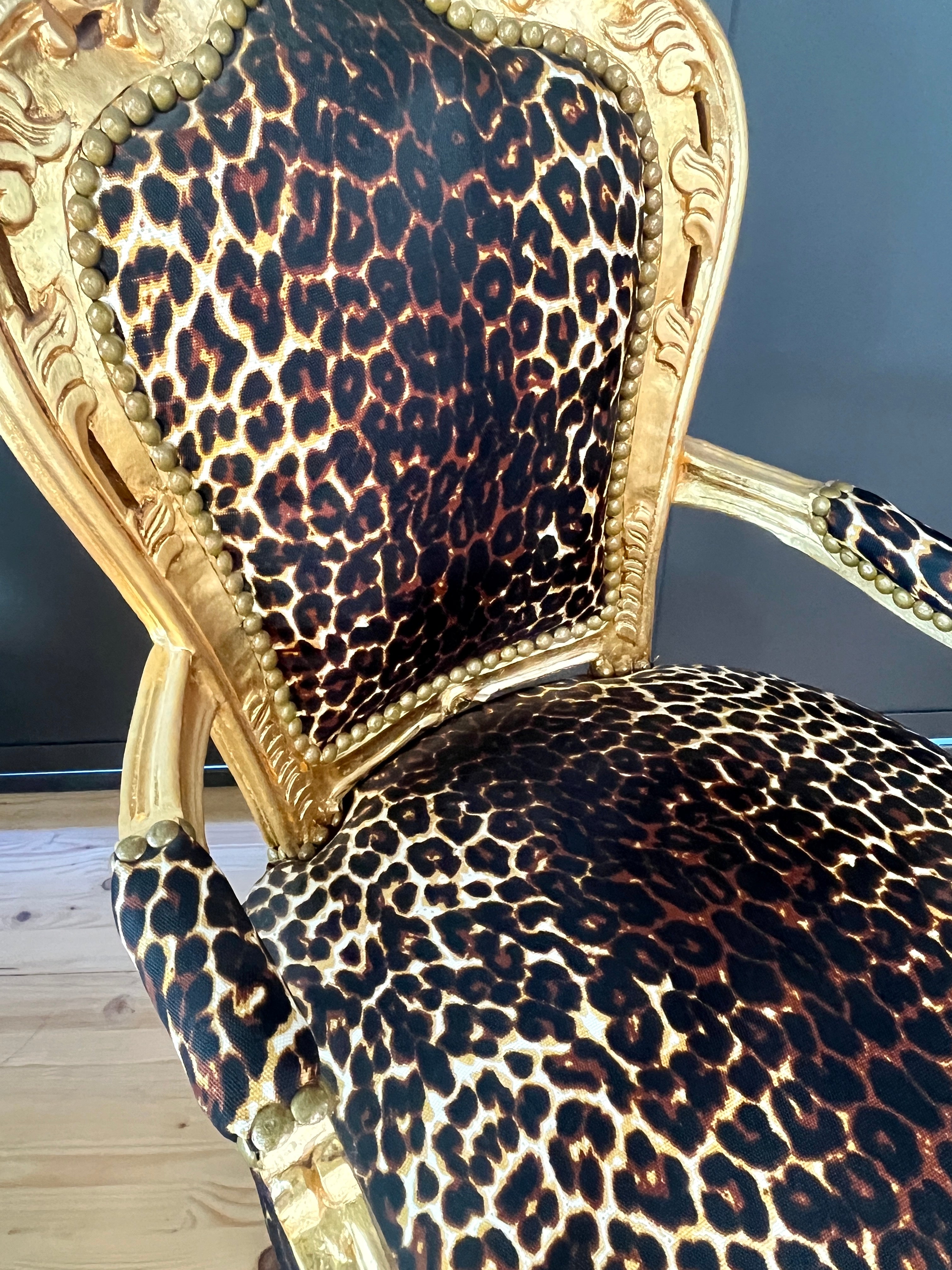 Rococo Accent Armchair Leopard Print Baroque Chair Animal Print Luxury Home Decor
