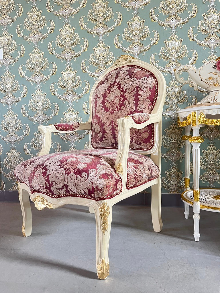 Baroque Accent Chair French Antique Style Armchair Pink Floral Lounge Chair