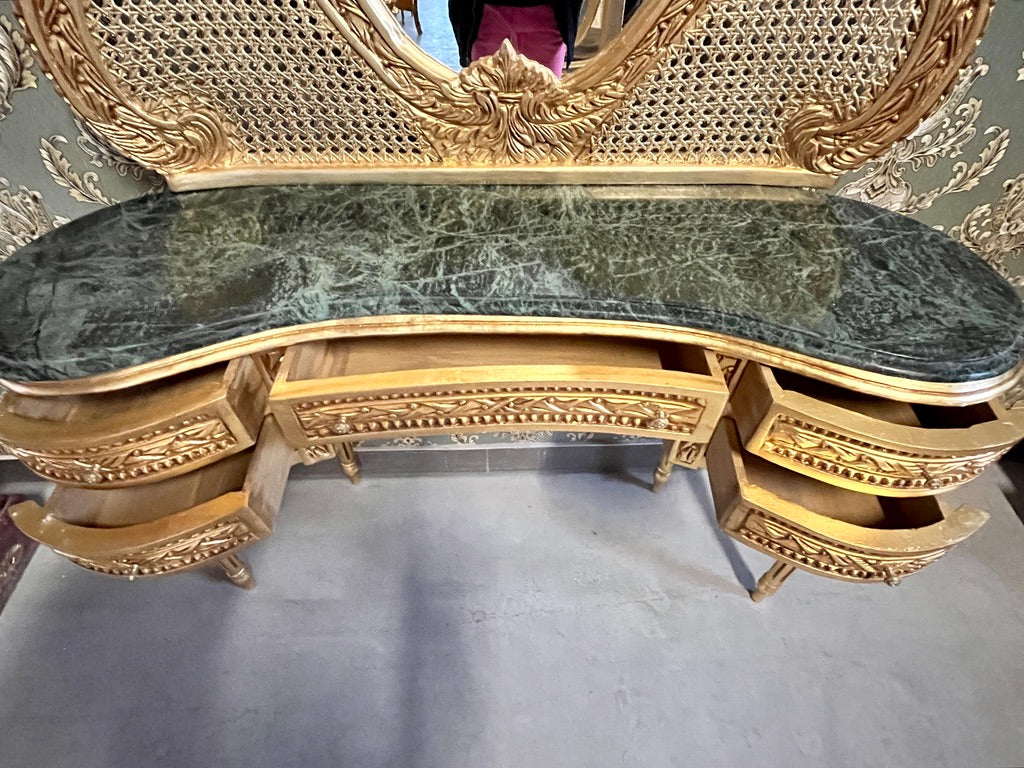 CasAmin Möbel Rococo Accent Mirror Vanity Set with baroque mirror, marble-topped table, elegant furniture for bedroom or dressing area