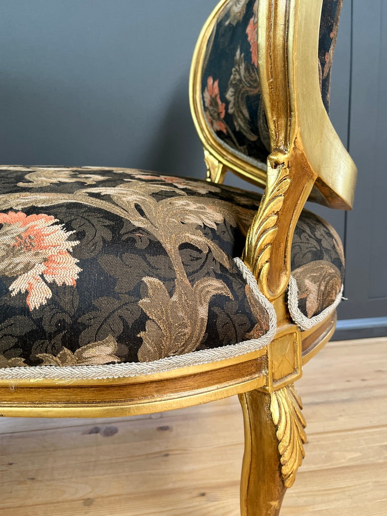 Chic French Chaise Longue Black Floral Baroque Settee Luxury Home Design Furniture