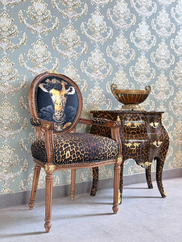 Baroque Accent Armchair Funky Giraffe Print Wooden Statement Chair For Home Decor