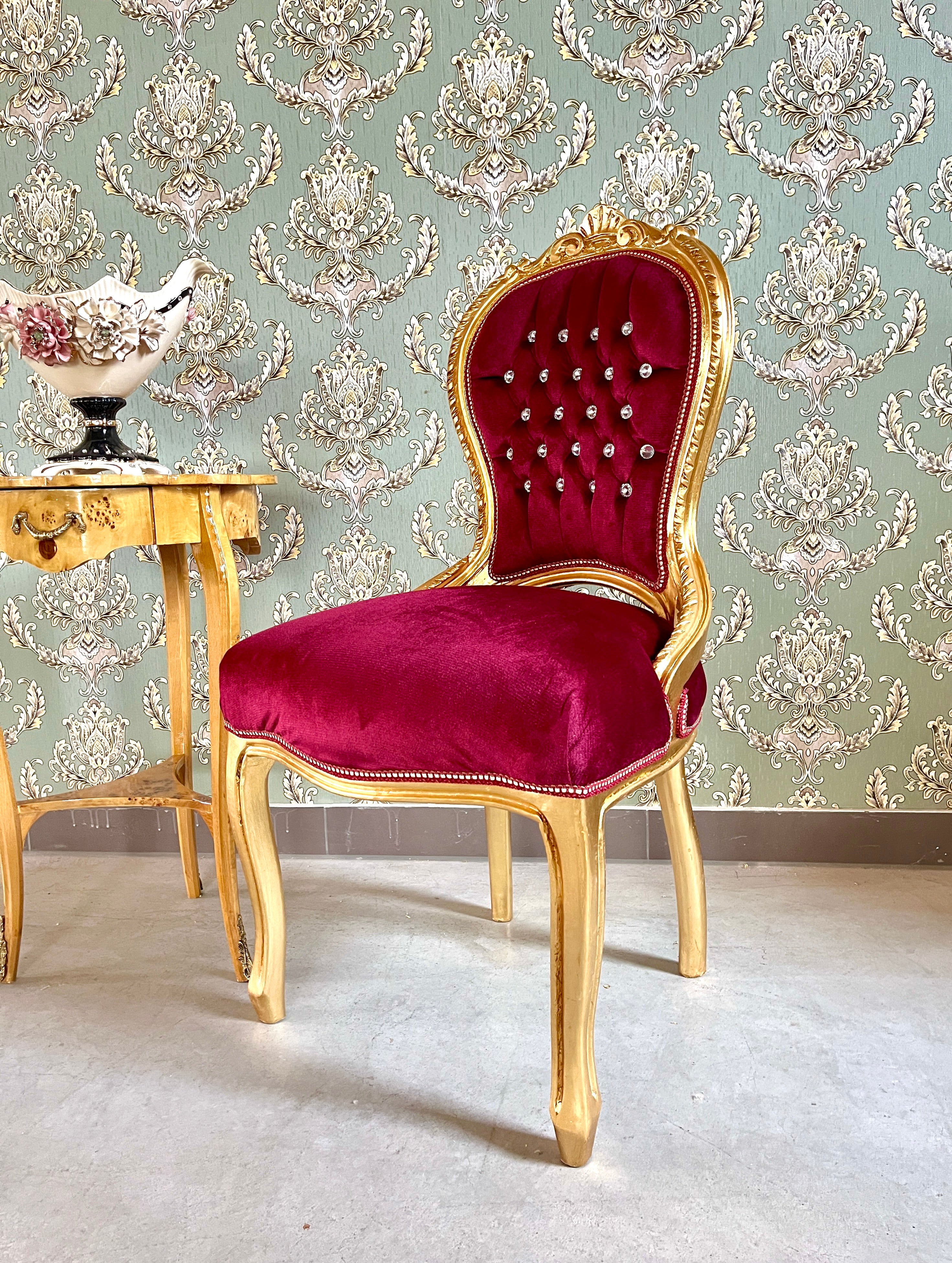 Baroque Accent Chair Turquoise Green Velvet Dining Chair French Style in Red Velvet