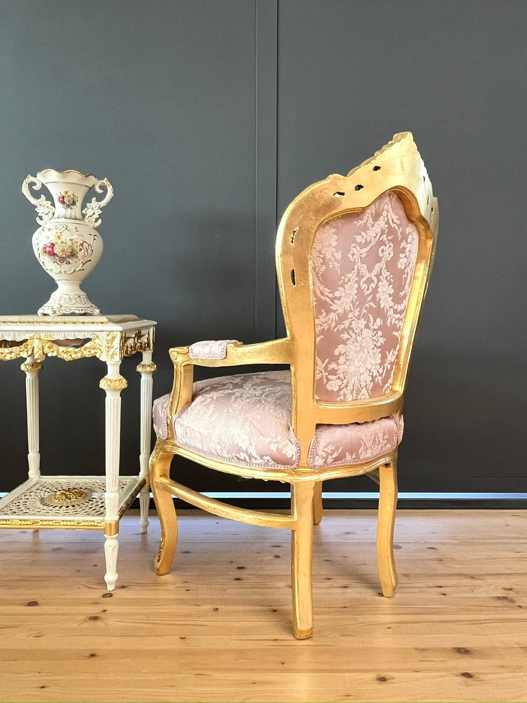Pink Baroque Accent Armchair French Louis XV Green Velvet Chair in Handmade
