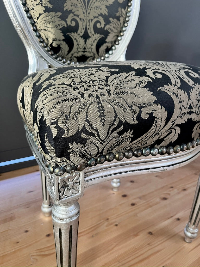 Baroque Accent Chair Silver Gilded Black Floral Dining Chair Classic French Furniture
