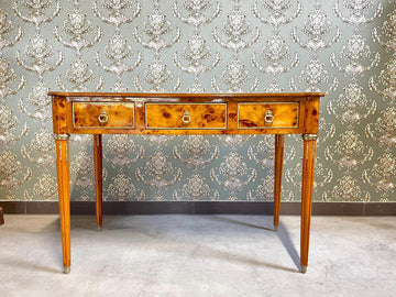 Luxury Desk Antique Baroque Style Writing Table 3 Drawers Handmade Desk Italian Style Bronze Handles in Yellow Wooden Veneer-LIMITED EDITION