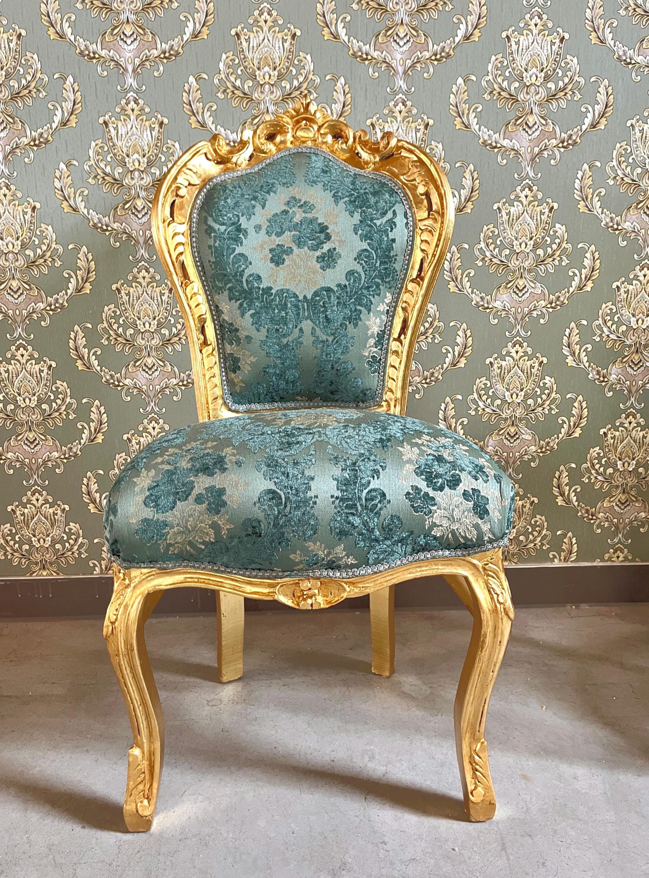 Accent Chair French Louis Chair Green Floral Damask Baroque Rococo Dining Chair