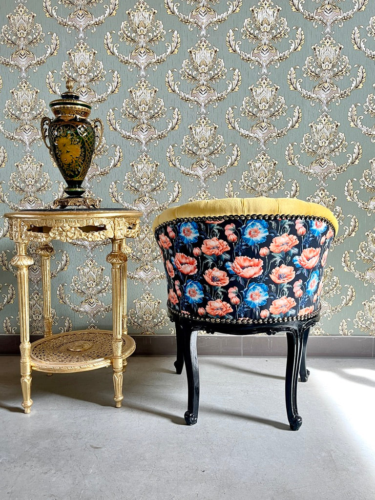 French Accent Bar Chair Tufted Velvet Armchair Dragonfly Print Glam Furniture