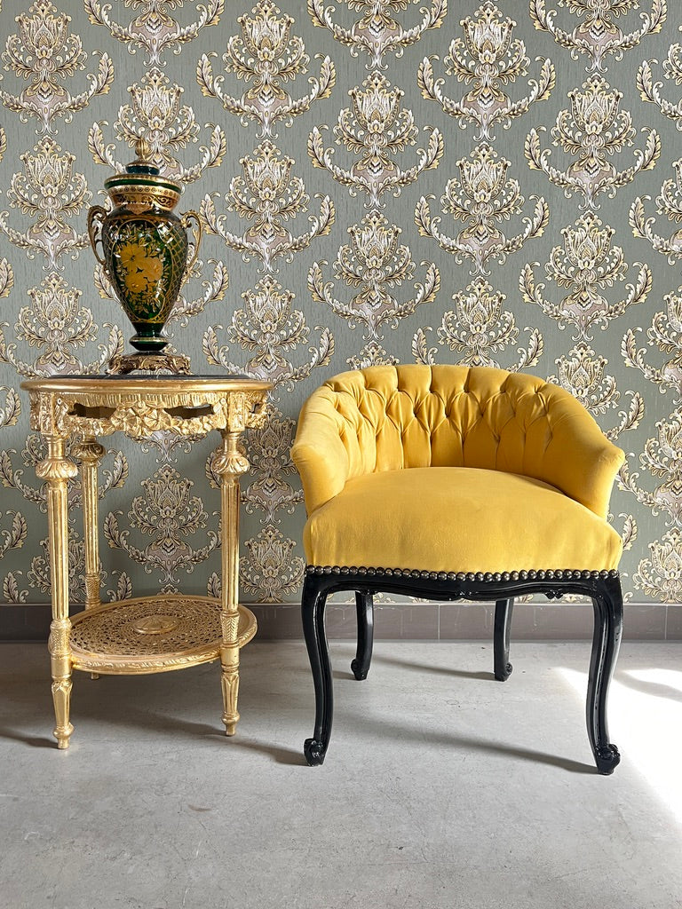 French Accent Bar Chair Tufted Velvet Armchair Dragonfly Print Glam Furniture