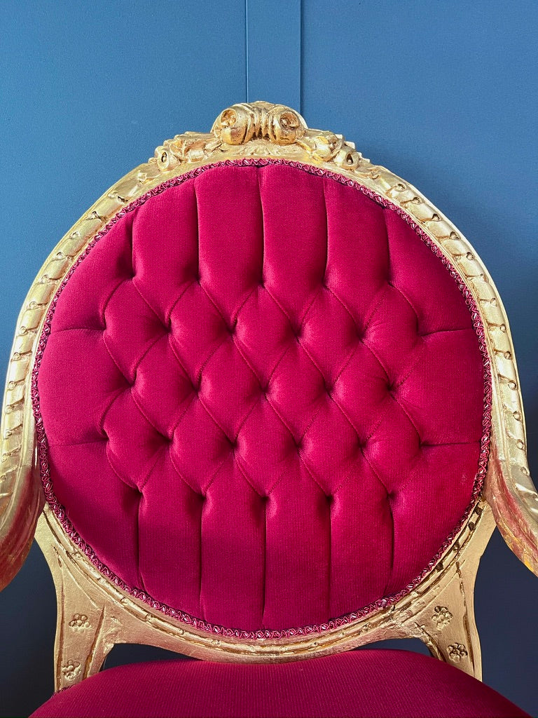 Royal Baroque Accent Chair Italian Antique Style Armchair in Handmade Red Velvet