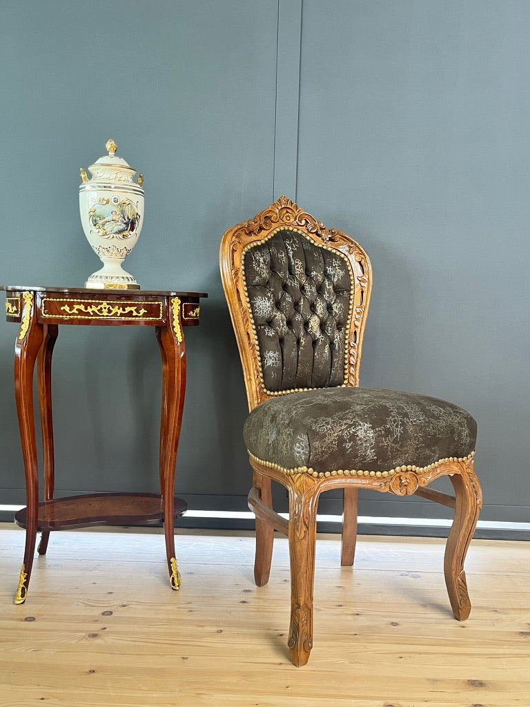 French Louis XV Baroque accent chair in midnight black velvet with handcrafted beech wood frame, elegant and ornate design.