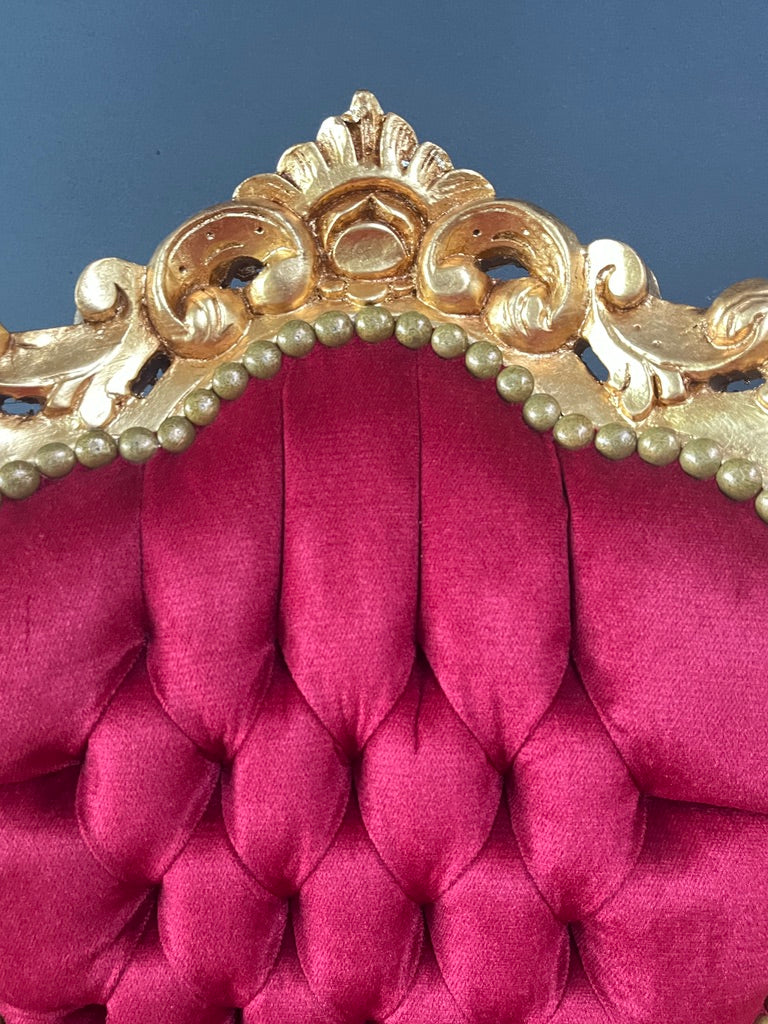 Gold Accent Chair French Baroque Bordeaux Red Velvet Chair Handmade
