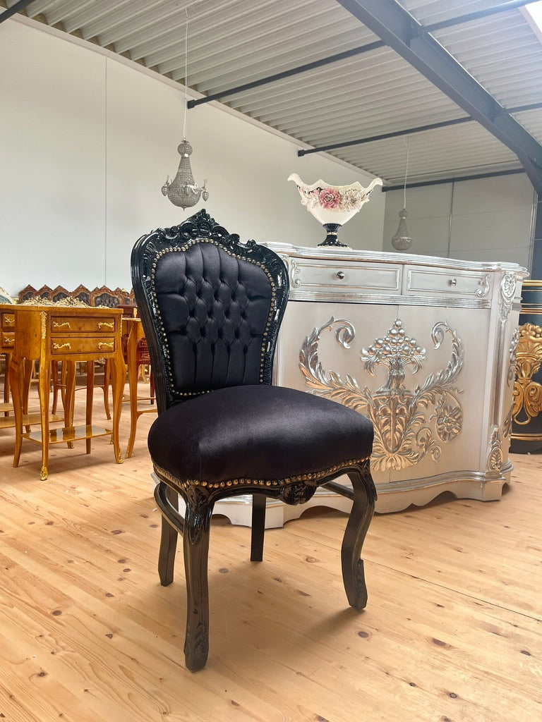Baroque Accent Chair Black Velvet Louis XV Style Dining Chair Handmade