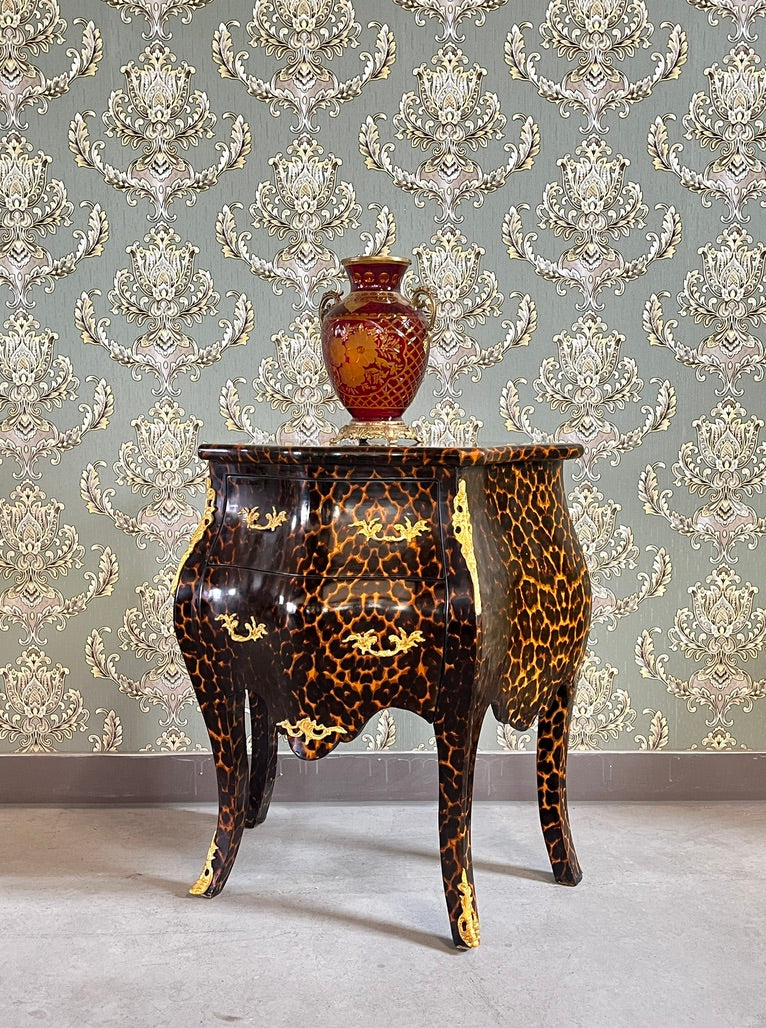 Comodino con stampa leopardata: tavolino da letto in stile francese Luigi