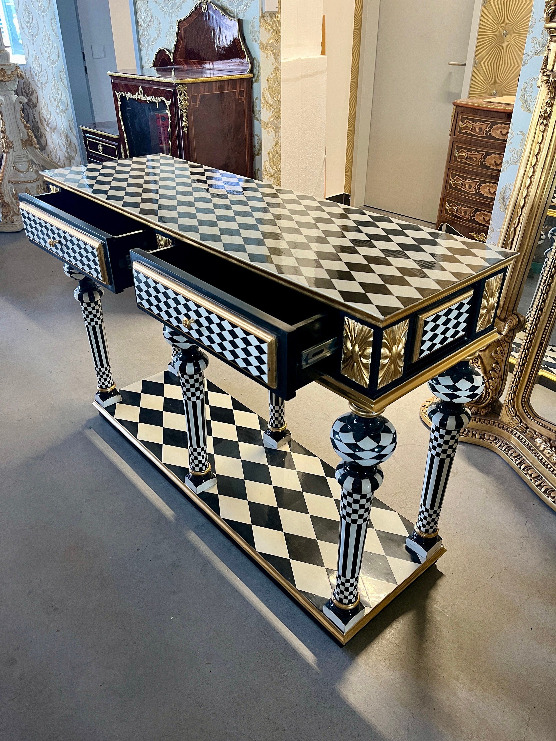 Luxury Art Décor Table Black & White Handmade Reception Desk -LIMITED EDITION