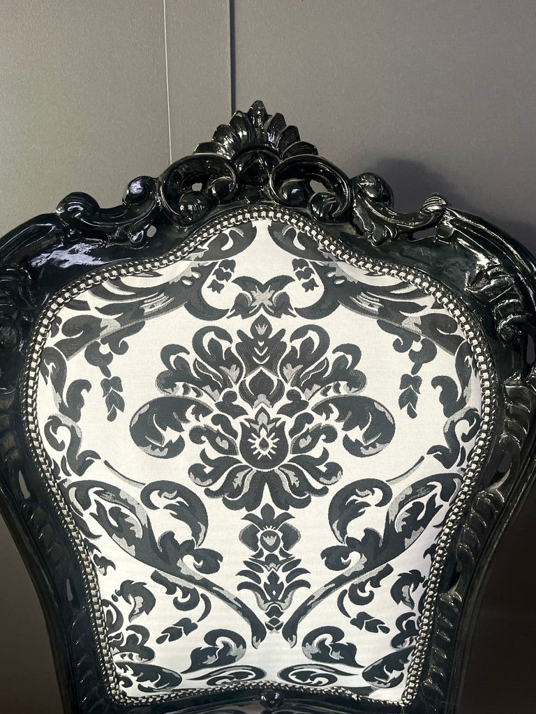 Elegant Baroque Chair French Louis XV Dining Chair Black Floral Pattern Handmade
