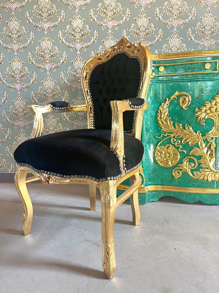 French Baroque Armchair Red Velvet  Gold Gilded Louis XV Chair For Holiday Decor