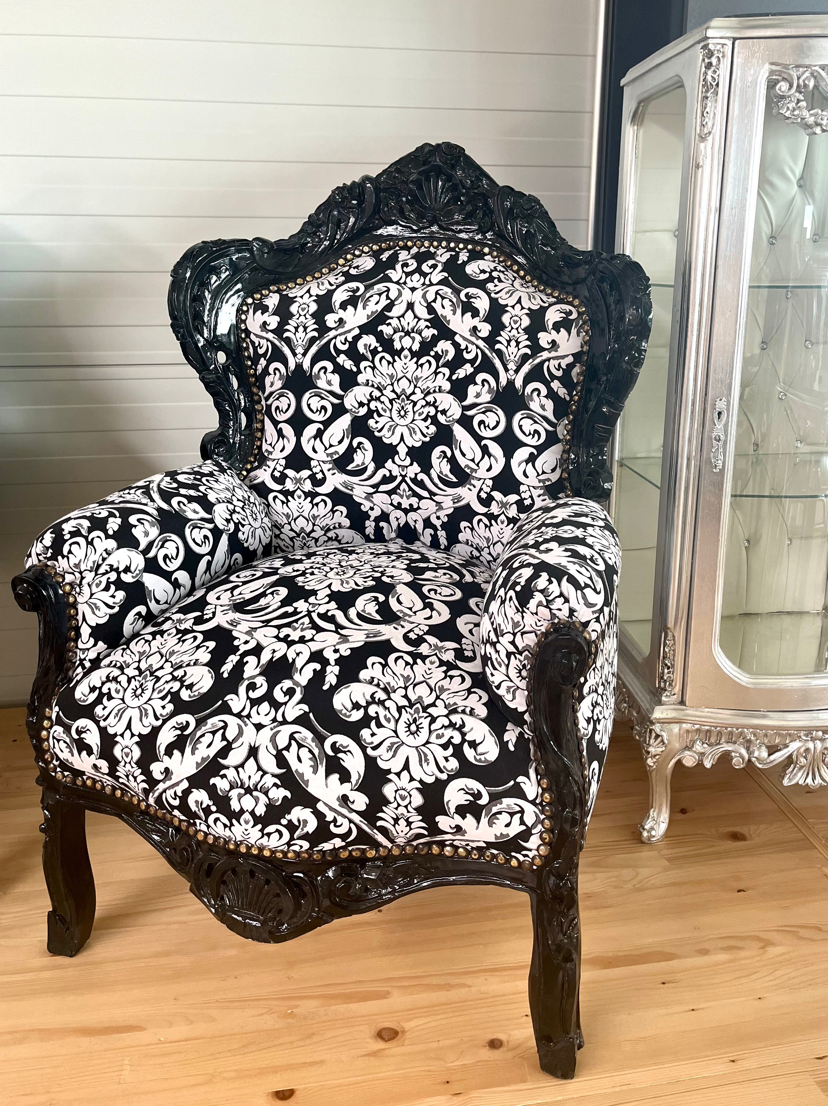 Baroque Accent Armchair Black Floral Chair French Salon Zebra Print Lounge Chair