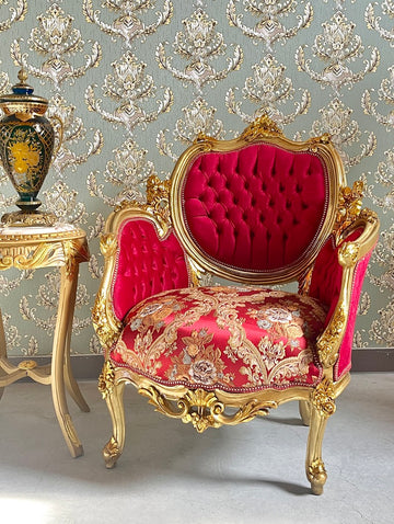 Royal Accent Armchair Bordeaux Red Damask Lounge Chair Luxury Handcrafted Furniture