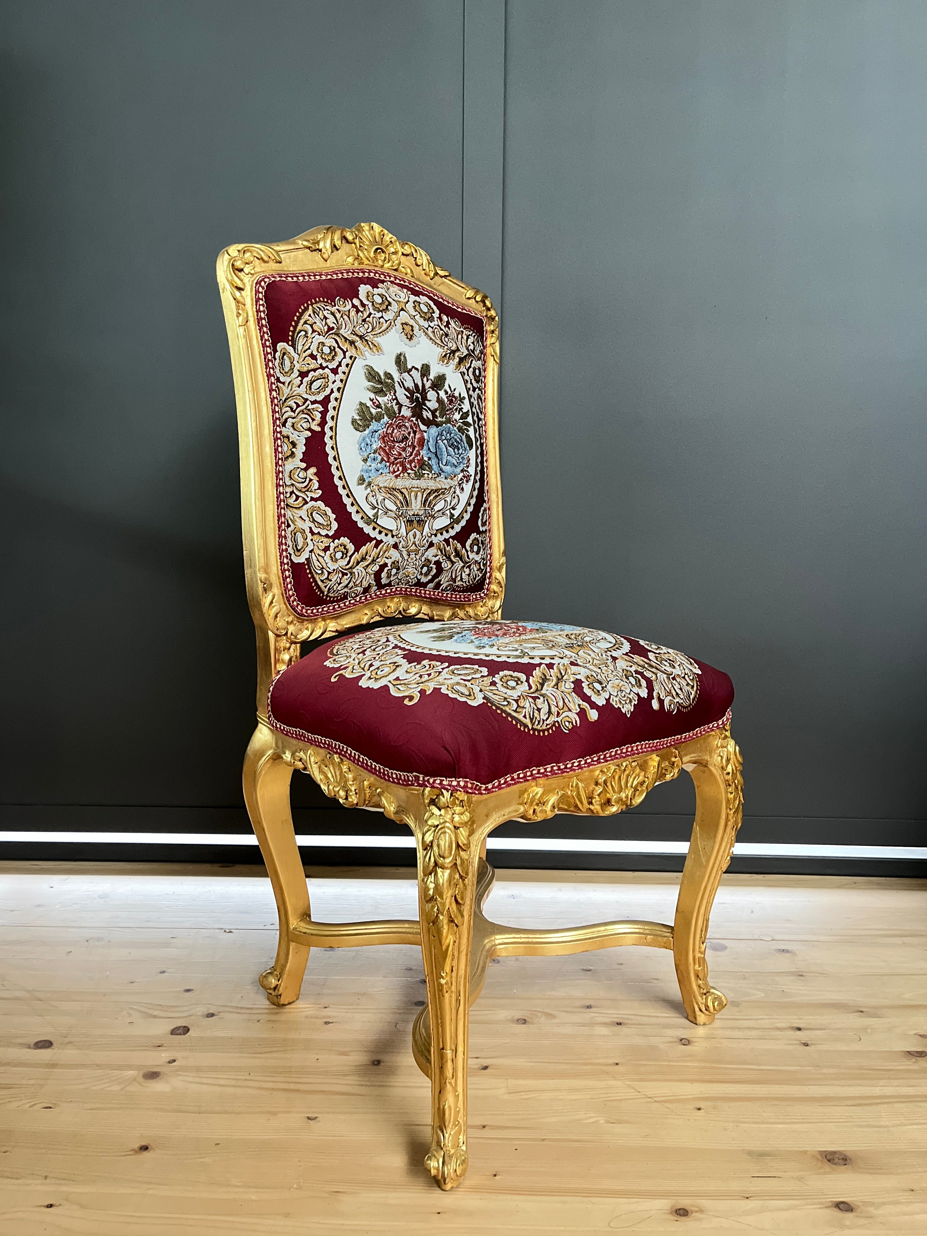 Royal Baroque Accent Chair Floral Embroidered Antique Style Handmade Dining Chair