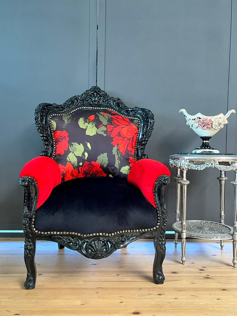 Luxury Baroque Handmade Armchair Romantic Gothic Rose & Velvet Ornate Furniture