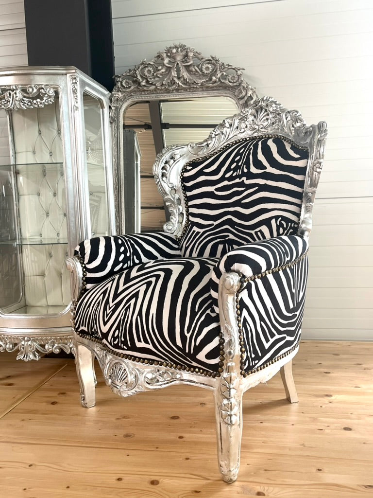 Baroque Accent Armchair Black Floral Chair French Salon Zebra Print Lounge Chair