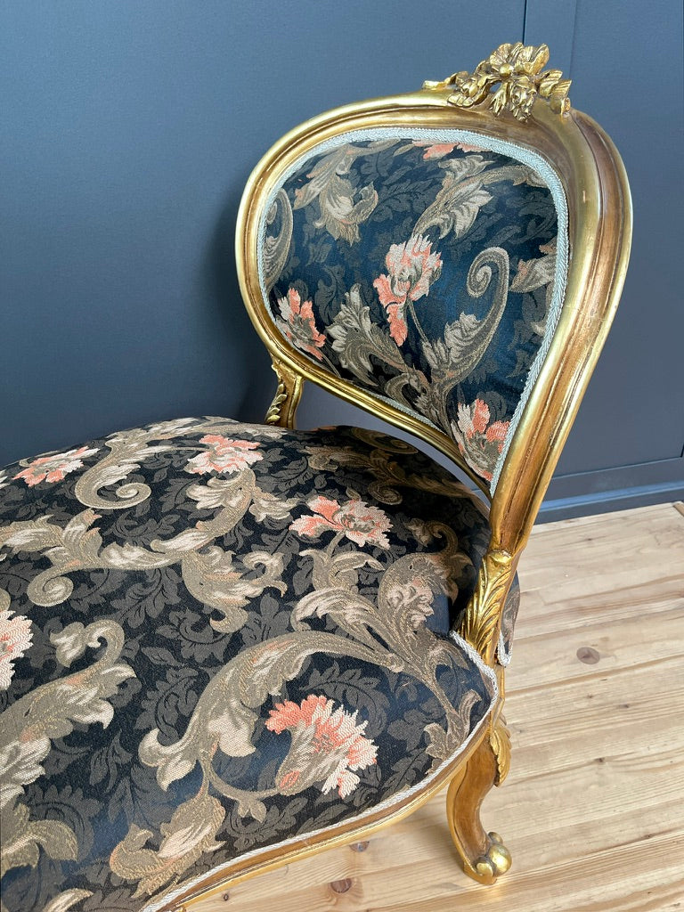 Chic French Chaise Longue Black Floral Baroque Settee Luxury Home Design Furniture