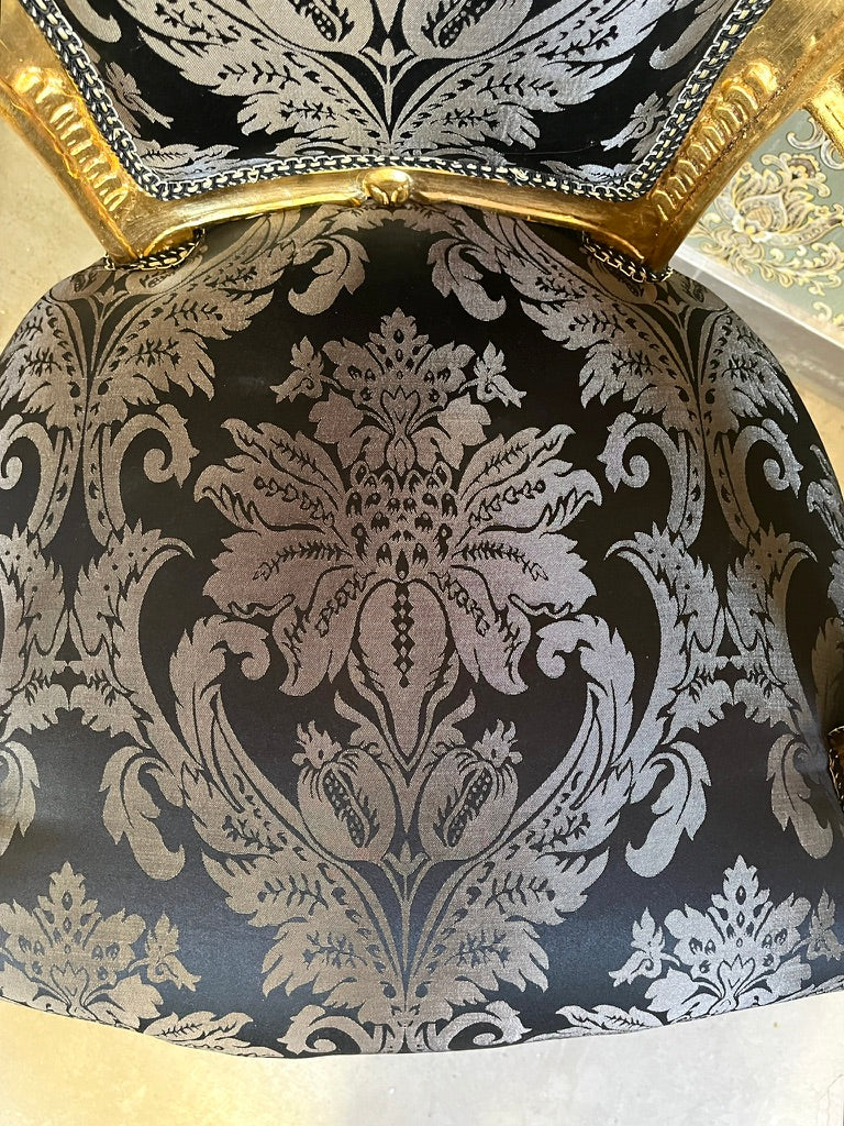 Royal Baroque Accent Chair Black Floral Pattern French Louis Lounge Armchair