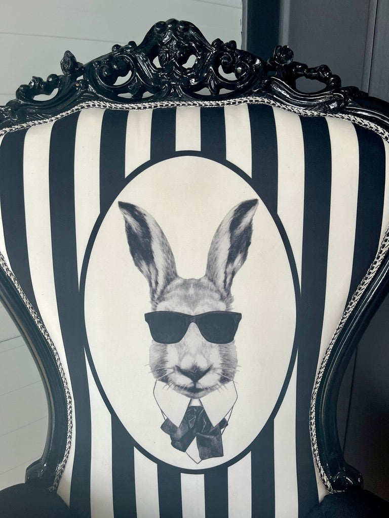 Baroque Accent Armchair Funky Black & White Chair Pop Up Rabbit Print Party Decor