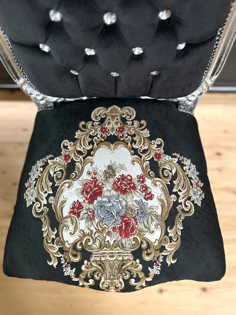 Royal Baroque Accent Chair Floral Embroidered Antique Style Handmade Dining Chair