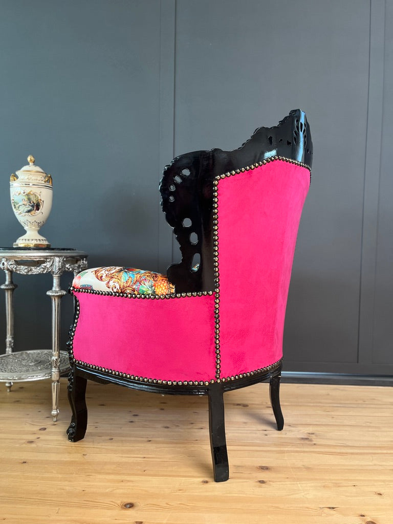 Stylish Baroque Armchair Chic Floral Print Italian Rococo Accent Lounge Chair