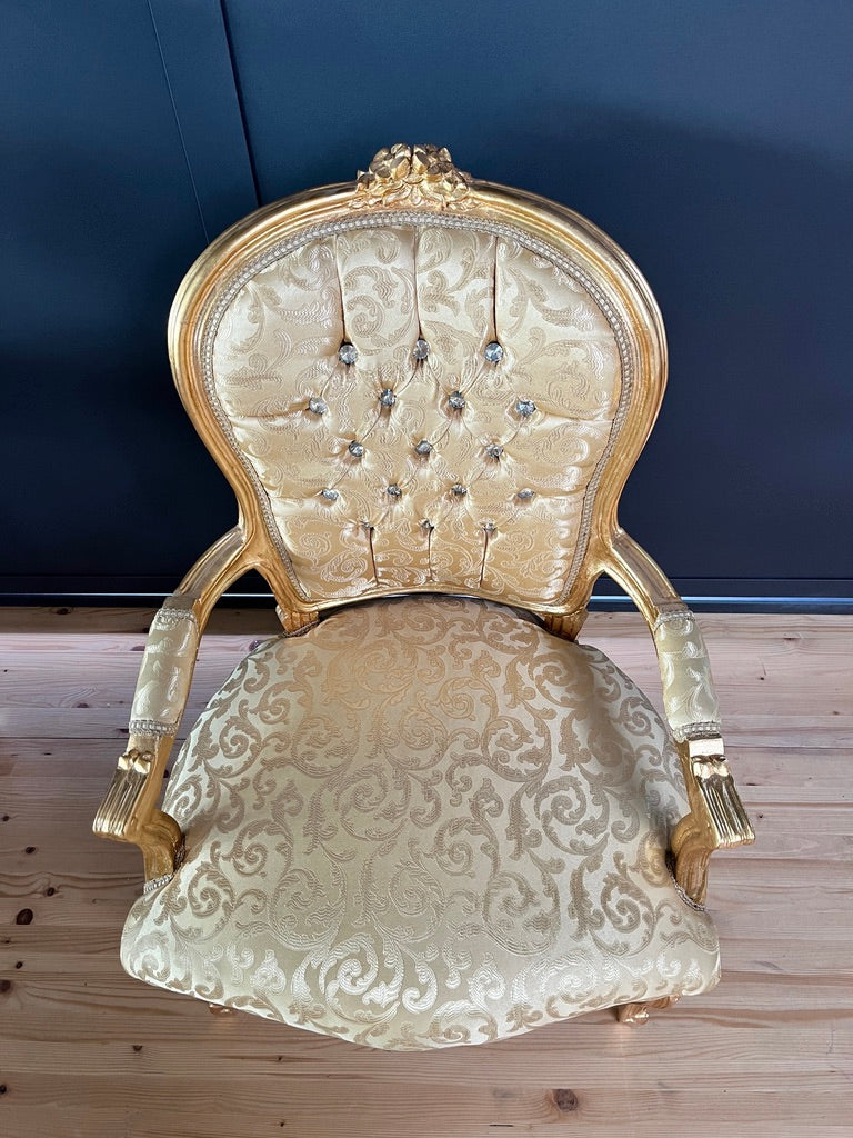 French Baroque Armchair Louis XV Hand Carved Gold Gilded Chair For Holiday Decor