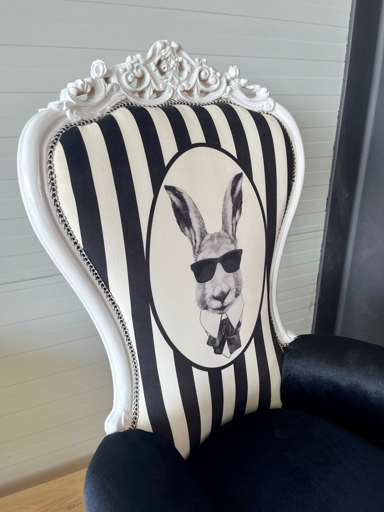 Baroque Accent Armchair Funky Black & White Chair Pop Up Rabbit Print Party Decor