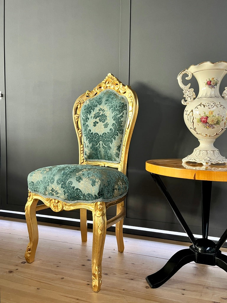 Accent Chair French Louis Chair Green Floral Damask Baroque Rococo Dining Chair