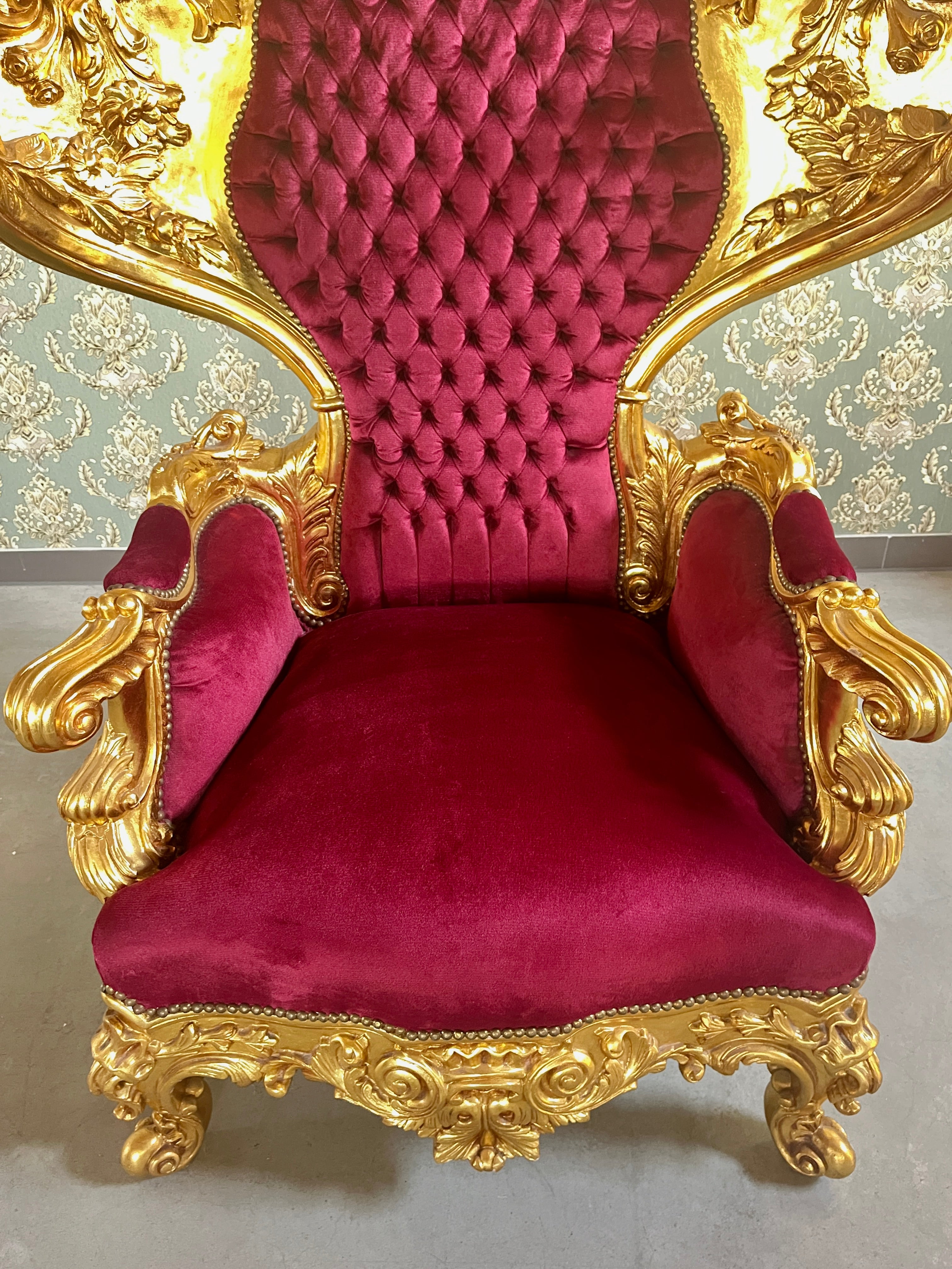 Royal Throne Chair Red Velvet Gold Eagle Crown Kings Chair Luxury Baroque Decor