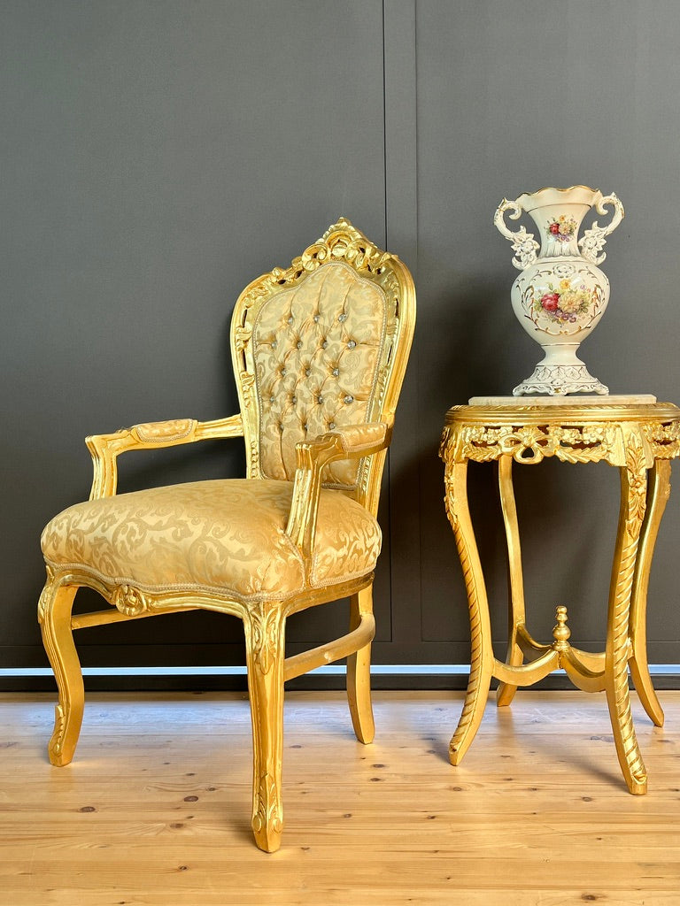 French Rococo Accent Chair Louis XV Baroque Gold Throne Dining Chair Luxury Armchair