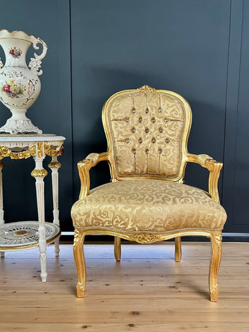 French Baroque Armchair Louis XV Hand Carved Gold Gilded Chair For Holiday Decor
