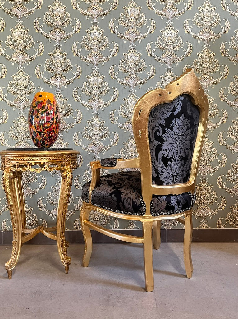 Royal Baroque Accent Chair Black Floral Pattern French Louis Lounge Armchair