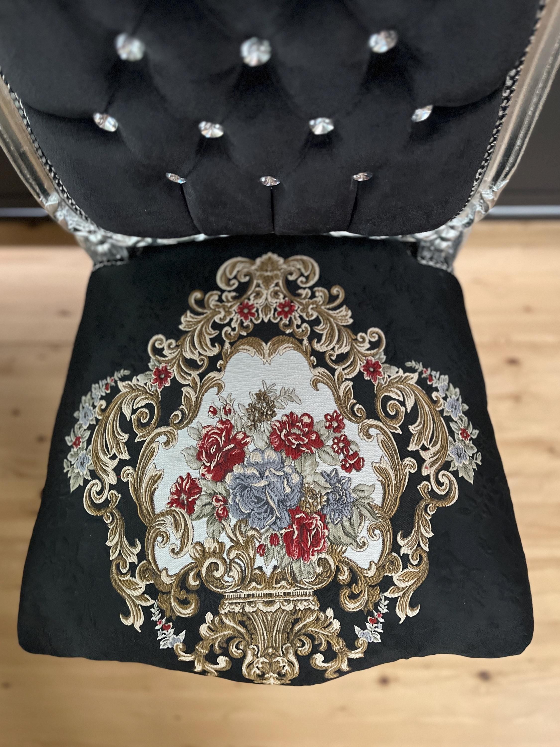 Accent Chair Antique Style Silver Finish Dining Chair Black Home Decor Baroque Rococo Style Chair in Black Velvet for Home