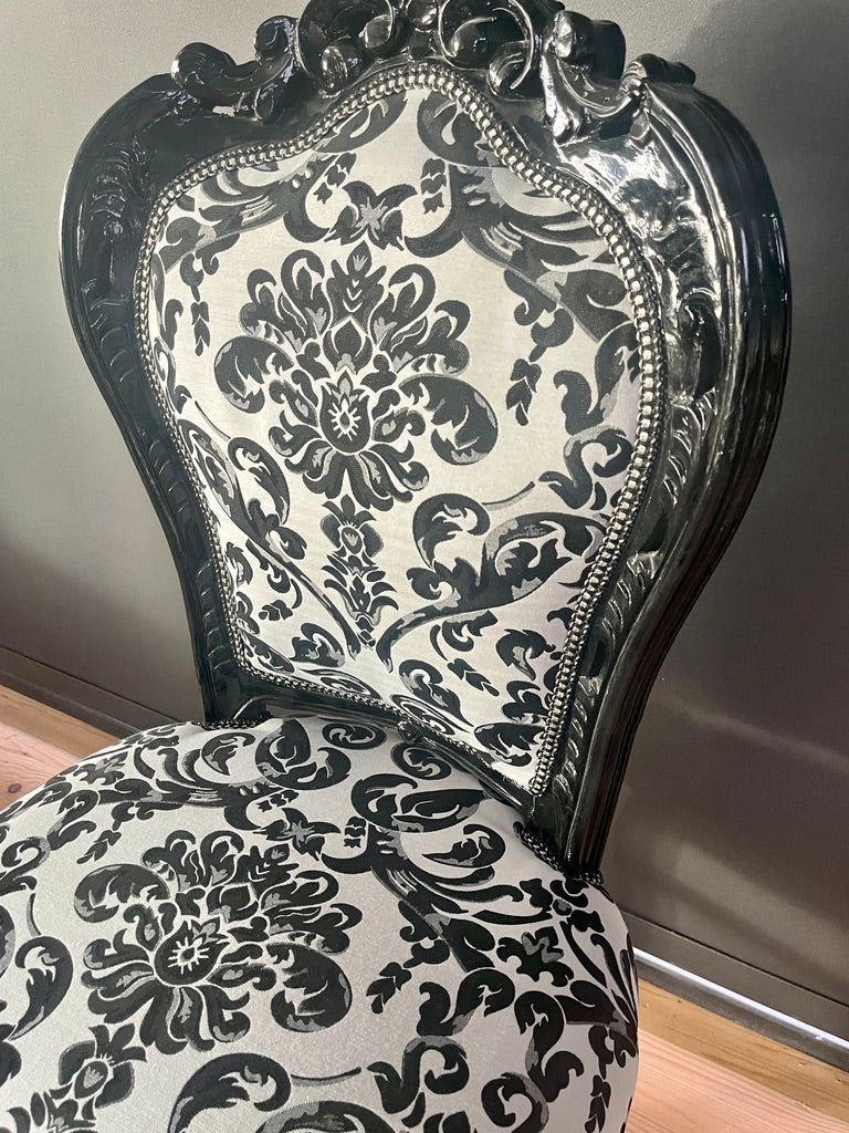 Elegant Baroque Chair French Louis XV Dining Chair Black Floral Pattern Handmade