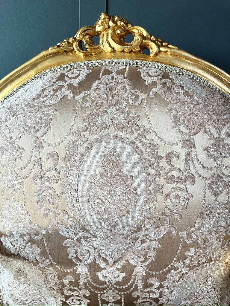 Rococo Louis XV Accent Armchair Black & Gold Floral Damask French Baroque Lounge Chair