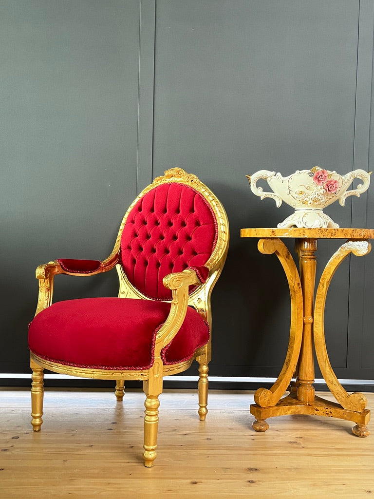 Royal Baroque Accent Chair Italian Antique Style Armchair in Handmade Red Velvet