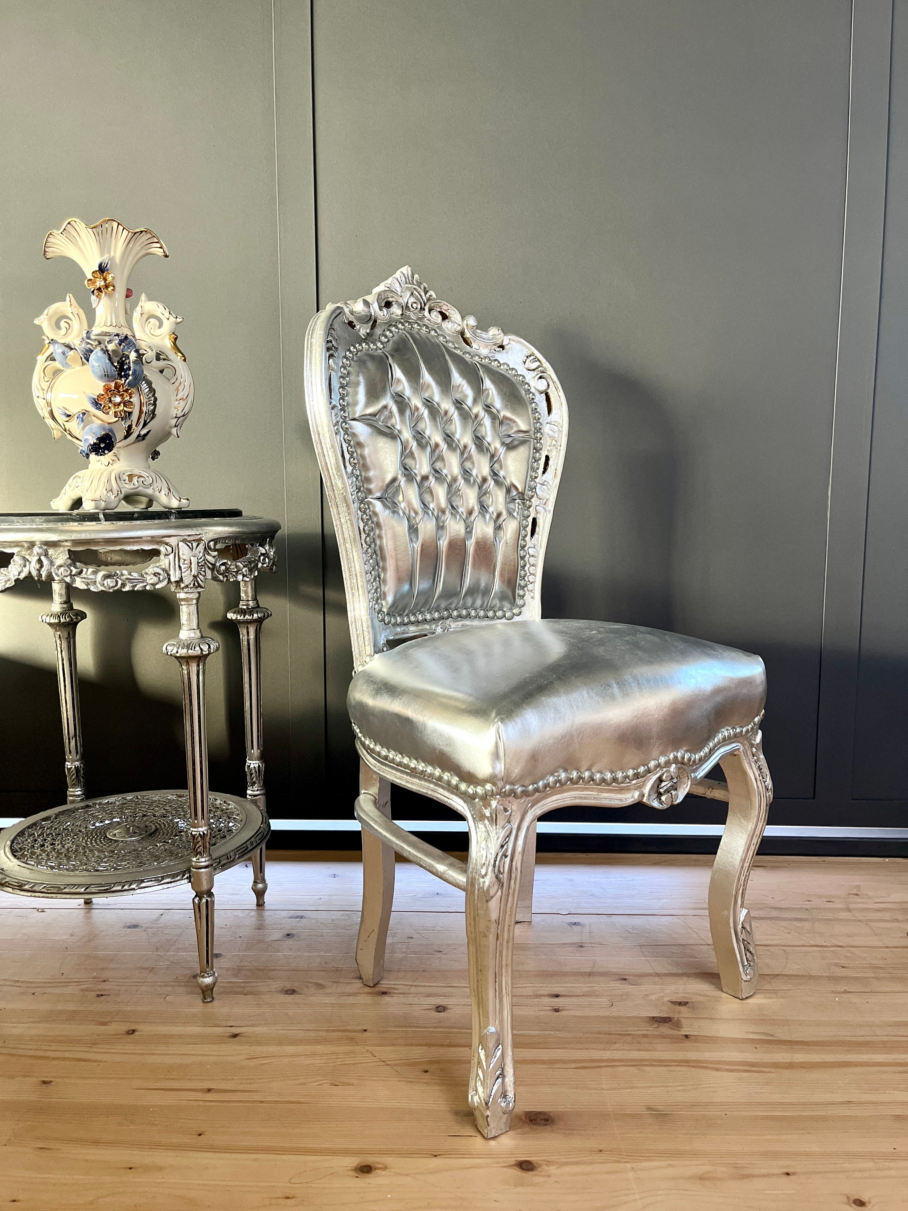 Rococo Louis XV Accent Chair Silver Baroque Lounge Chair For Holiday Decor