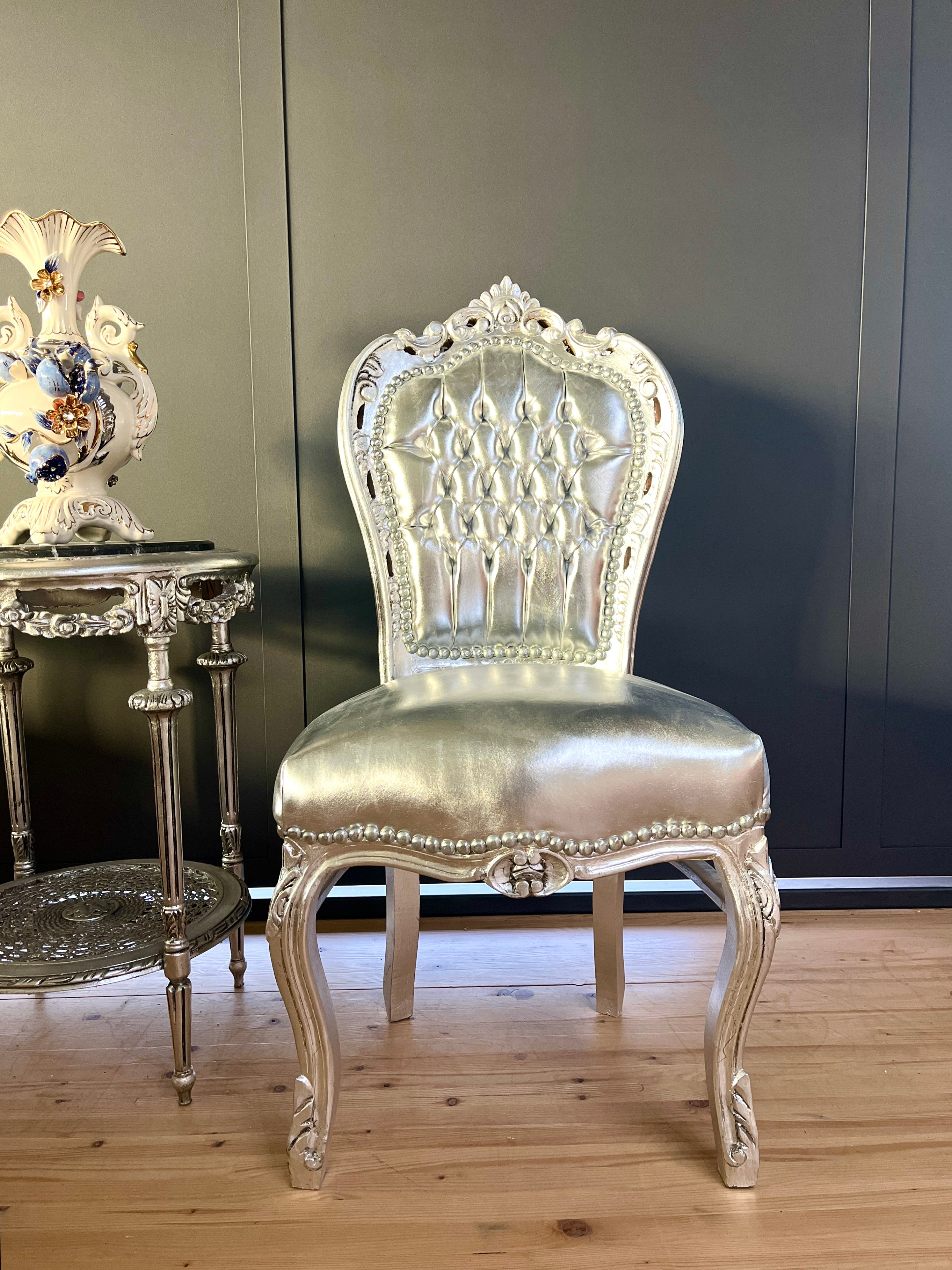Rococo Louis XV Accent Chair Silver Baroque Lounge Chair For Holiday Decor