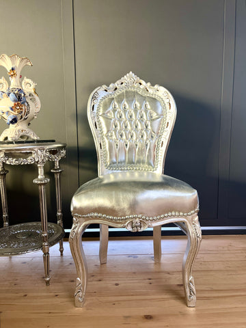 Rococo Louis XV Accent Chair Silver Baroque Lounge Chair For Holiday Decor