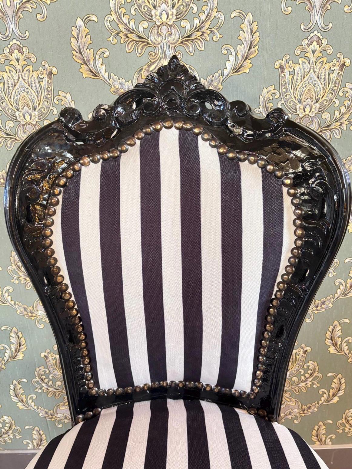 Accent Chair Black Stripe French Louis XV Style Dining Chair Classic Baroque Style